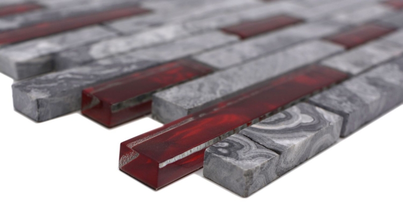 Muestra de mano piedra natural mosaico de vidrio gris con rojo brillante pared cocina baño ducha - MOS87-0409_m