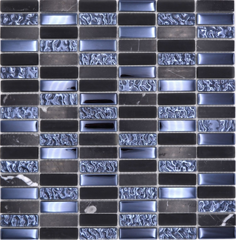 Mano patrón de mosaico de vidrio de piedra natural negro brillante pared cocina baño ducha - MOS87-SM118_m