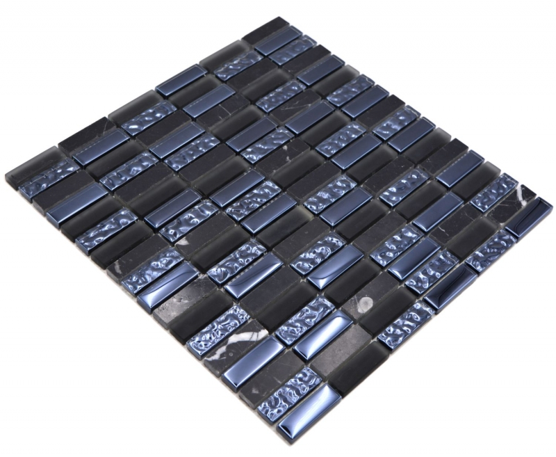 Mano patrón de mosaico de vidrio de piedra natural negro brillante pared cocina baño ducha - MOS87-SM118_m