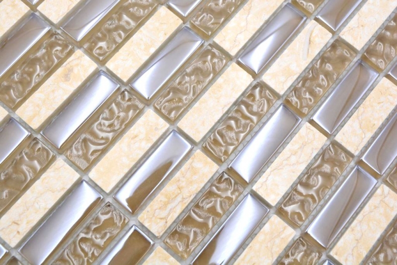 Muestra de mano piedra natural mosaico de vidrio beige brillante pared cocina baño ducha - MOS87-SM128_m