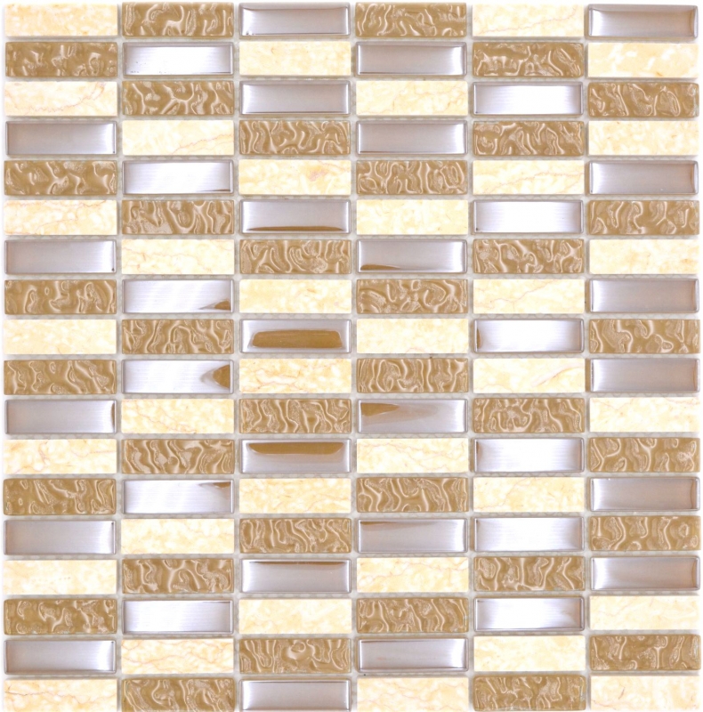 Muestra de mano piedra natural mosaico de vidrio beige brillante pared cocina baño ducha - MOS87-SM128_m