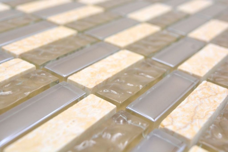 Muestra de mano piedra natural mosaico de vidrio beige brillante pared cocina baño ducha - MOS87-SM128_m