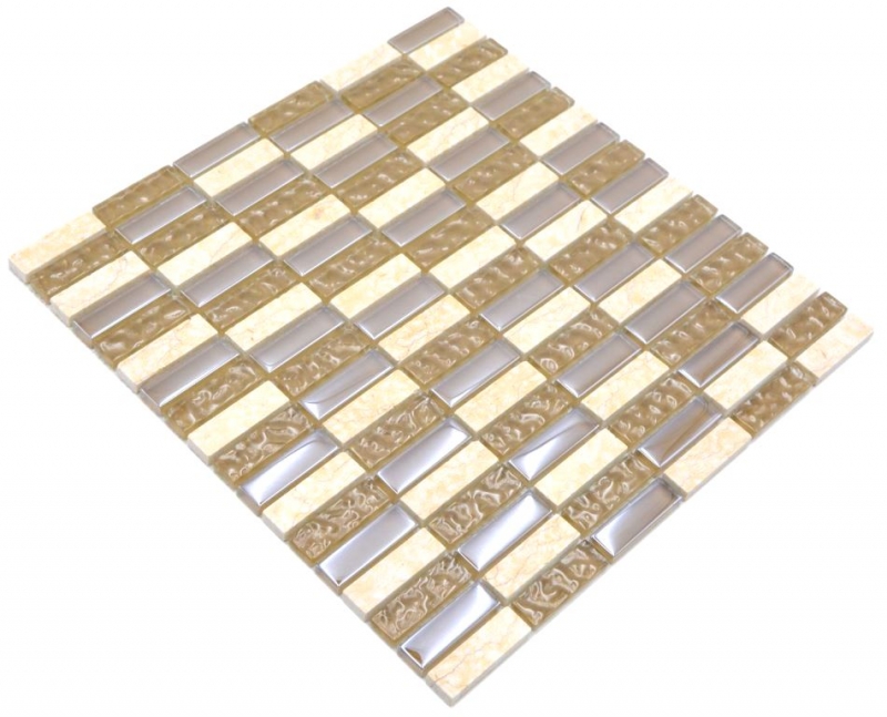 Muestra de mano piedra natural mosaico de vidrio beige brillante pared cocina baño ducha - MOS87-SM128_m