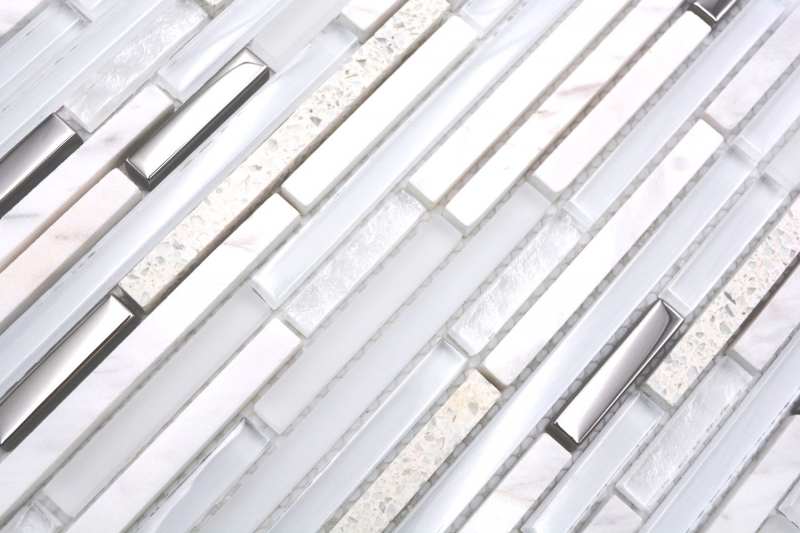 Muestra de la mano de piedra natural de mosaico de vidrio compuesto / piedra blanca brillante pared cocina cuarto de baño ducha - MOS86-SV62_m