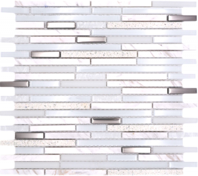 Muestra de la mano de piedra natural de mosaico de vidrio compuesto / piedra blanca brillante pared cocina cuarto de baño ducha - MOS86-SV62_m