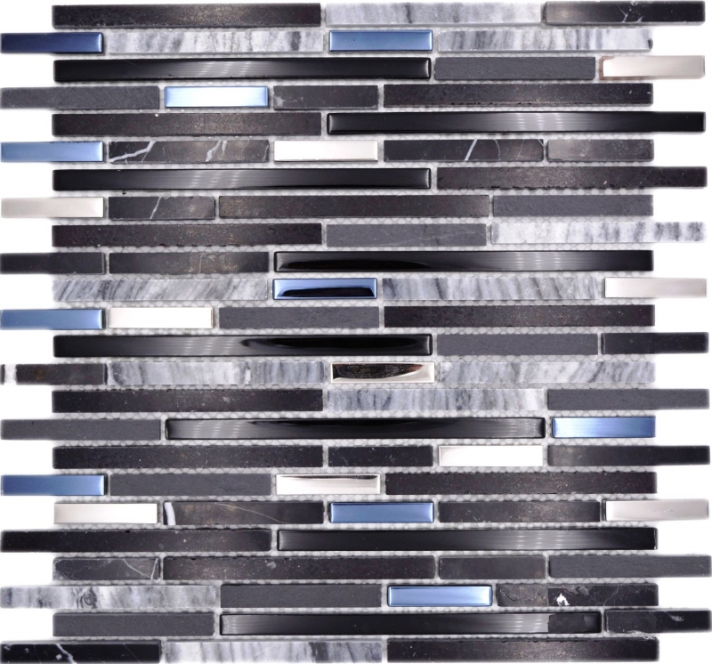 Muestra de la mano compuesto de mosaico de vidrio de piedra natural / piedra negro brillante pared cocina baño ducha - MOS86-SV73_m