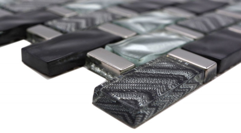 Mano patrón de vidrio mosaico de azulejos de mosaico gris negro plata brillante pared cocina baño ducha - MOS83-MW10_m