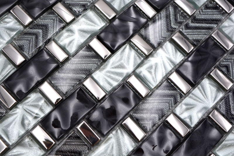 Mano patrón de vidrio mosaico de azulejos de mosaico gris negro plata brillante pared cocina baño ducha - MOS83-MW10_m