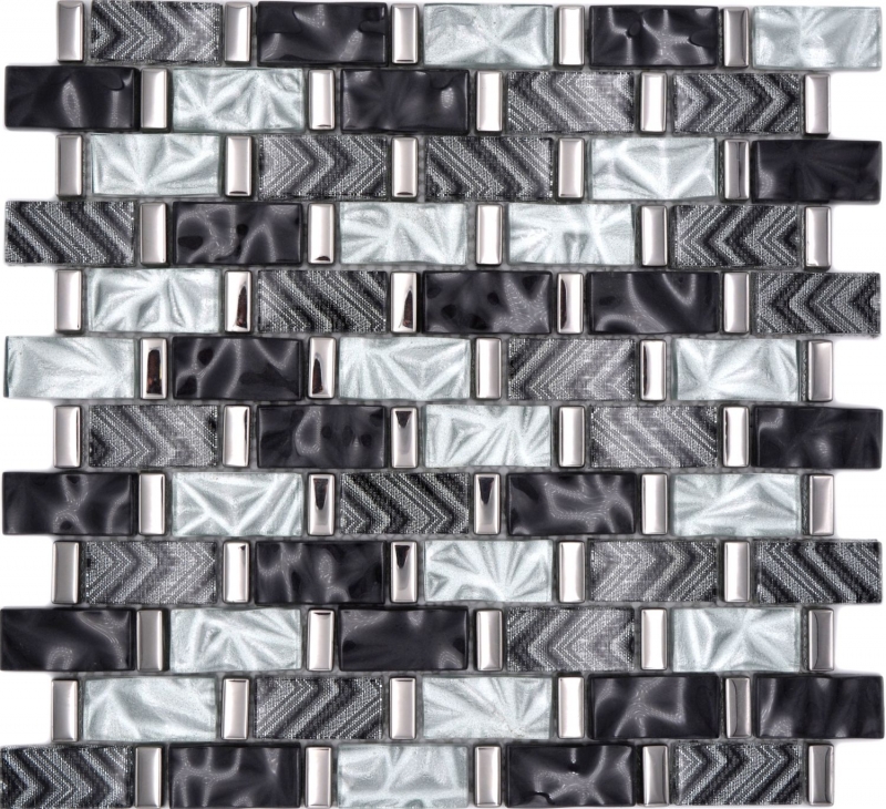 Mano patrón de vidrio mosaico de azulejos de mosaico gris negro plata brillante pared cocina baño ducha - MOS83-MW10_m