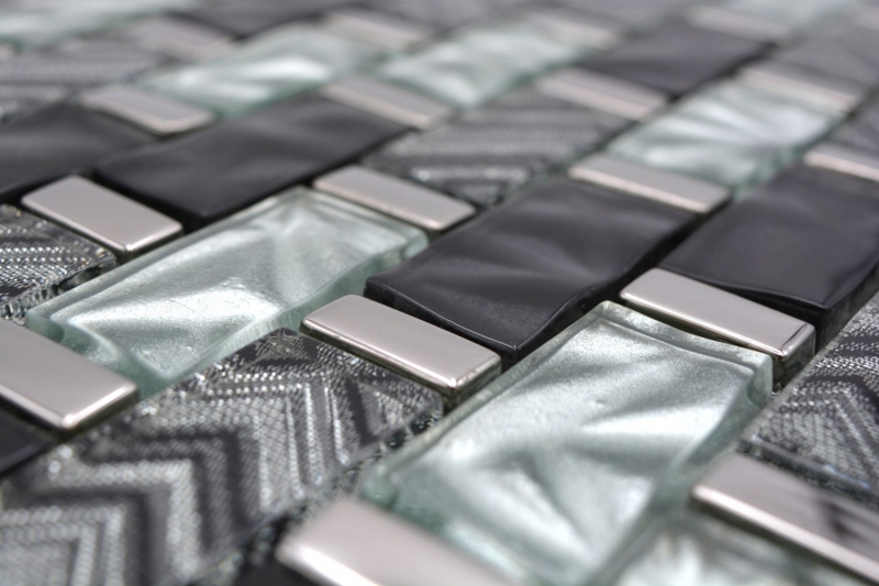 Mano patrón de vidrio mosaico de azulejos de mosaico gris negro plata brillante pared cocina baño ducha - MOS83-MW10_m