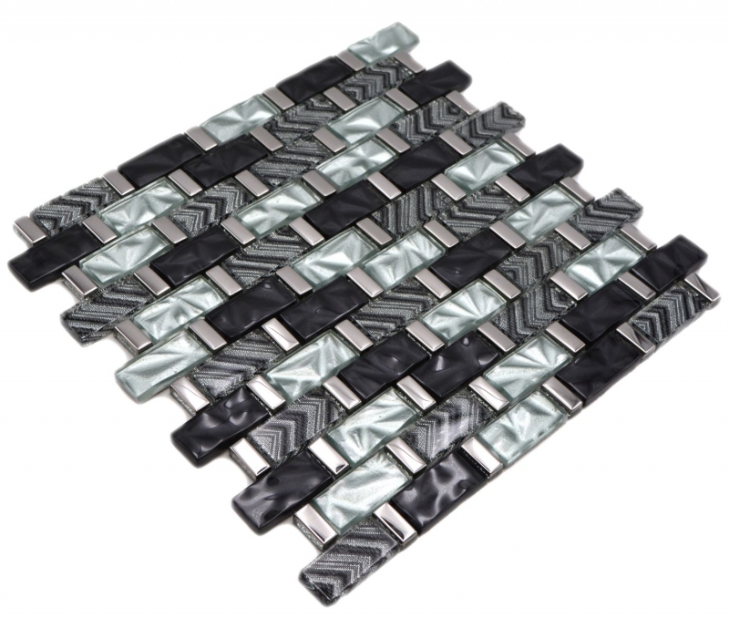 Mano patrón de vidrio mosaico de azulejos de mosaico gris negro plata brillante pared cocina baño ducha - MOS83-MW10_m