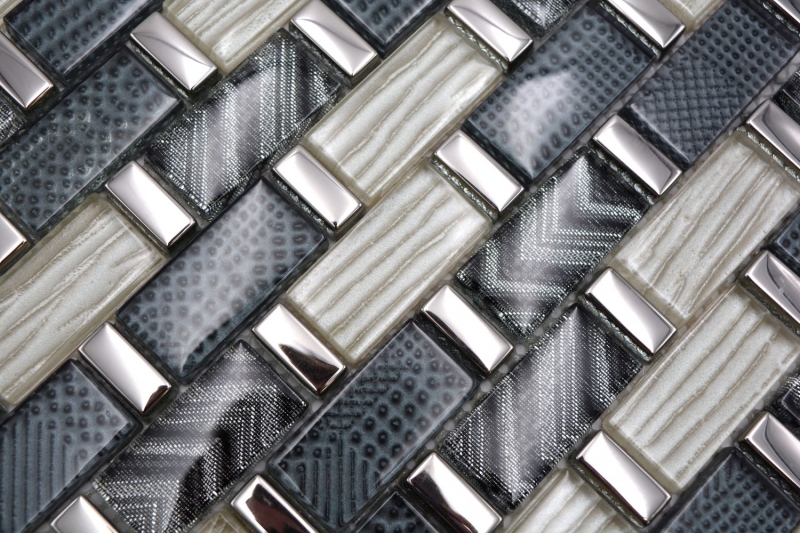 Muestra de mano mosaico de vidrio mosaico azulejo gris plata oro brillante pared cocina baño ducha - MOS83-MW20_m