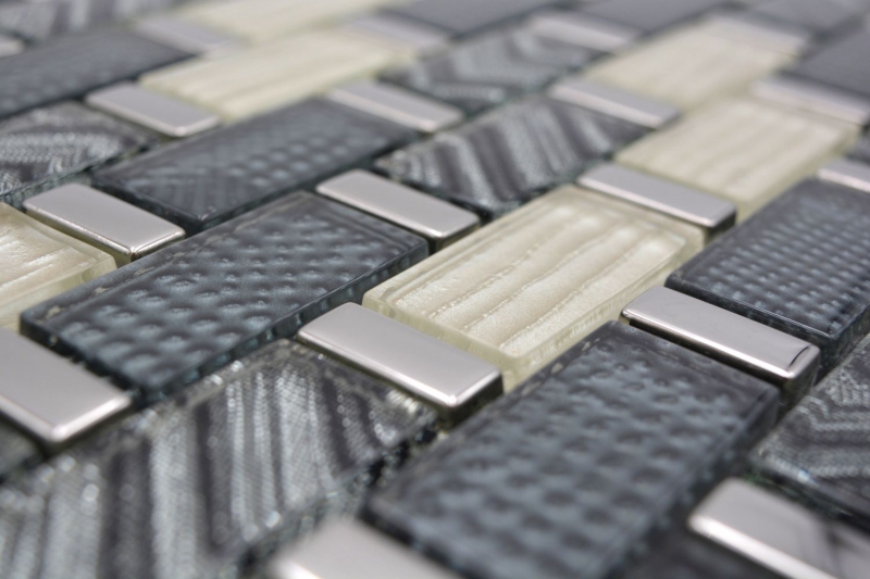 Muestra de mano mosaico de vidrio mosaico azulejo gris plata oro brillante pared cocina baño ducha - MOS83-MW20_m