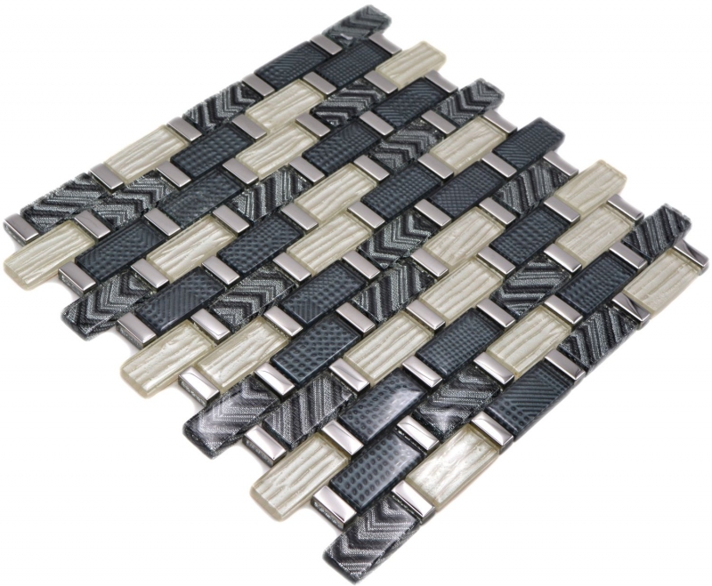Muestra de mano mosaico de vidrio mosaico azulejo gris plata oro brillante pared cocina baño ducha - MOS83-MW20_m