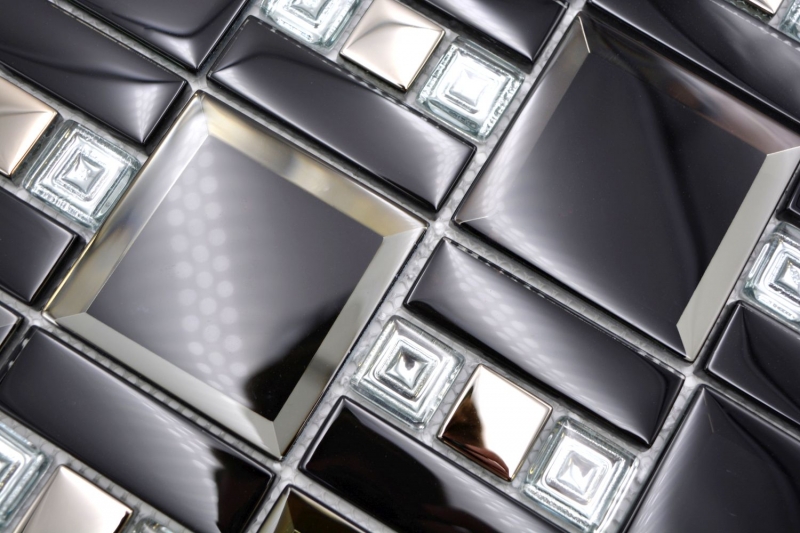 Muestra de mano mosaico de vidrio mosaico azulejo negro plata brillante pared cocina baño ducha MOS88-SQ78_m
