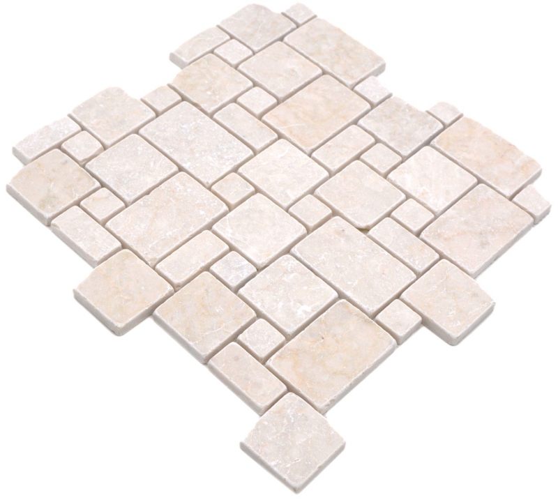 Muestra de mano azulejos de mosaico de piedra natural mármol marfil mate pared suelo cocina baño ducha MOS40-FP41_m