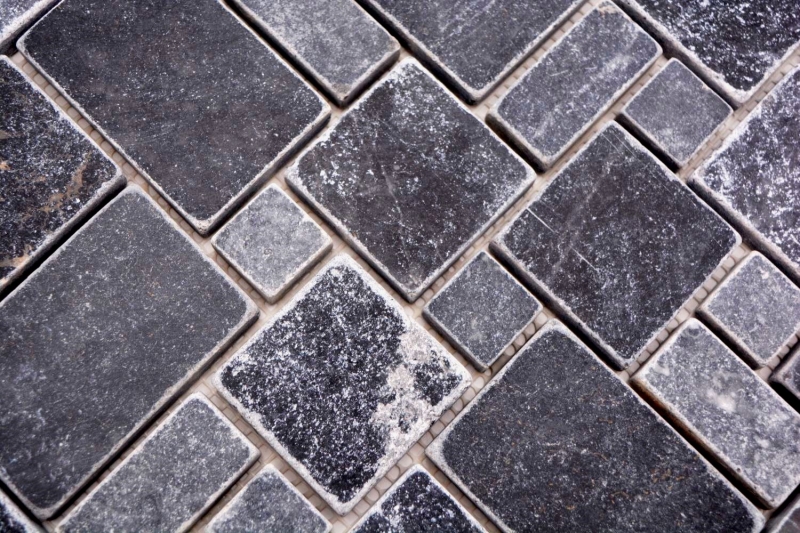 Muestra de mano azulejos de mosaico de piedra natural mármol negro mate pared suelo cocina baño ducha MOS40-FP43_m