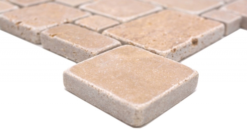 Muestra de mano azulejos de mosaico de piedra natural travertino nogal mate pared suelo cocina baño ducha MOS40-FP44_m