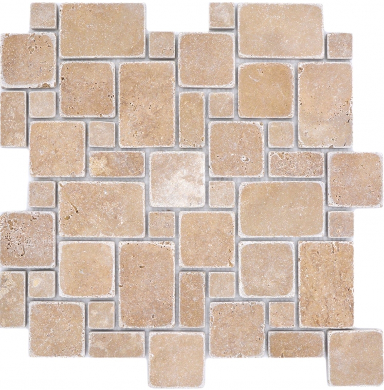 Muestra de mano azulejos de mosaico de piedra natural travertino nogal mate pared suelo cocina baño ducha MOS40-FP44_m