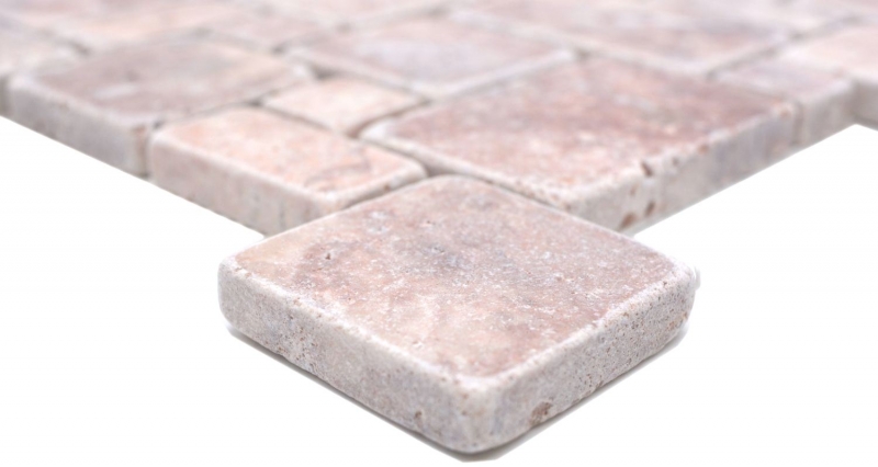 Muestra de mano azulejos de mosaico de piedra natural travertino rojo mate pared suelo cocina baño ducha MOS40-FP45_m
