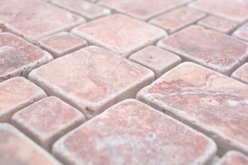 Muestra de mano azulejos de mosaico de piedra natural travertino rojo mate pared suelo cocina baño ducha MOS40-FP45_m