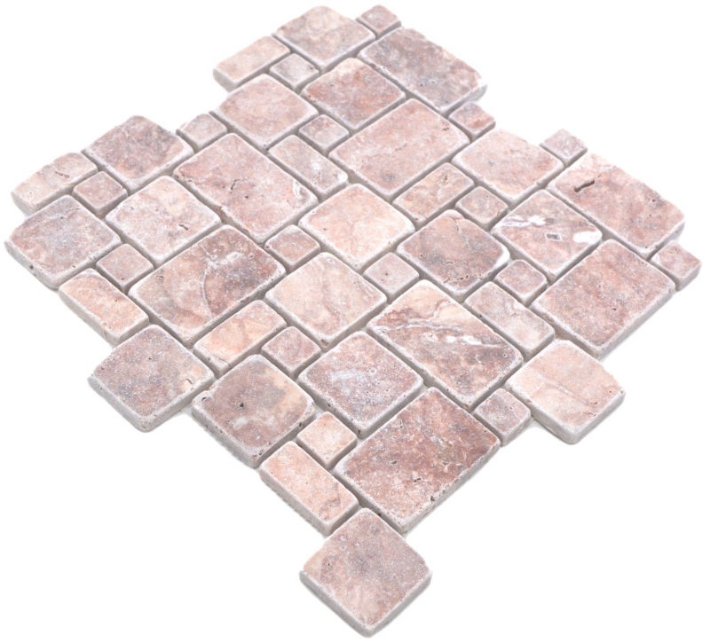 Muestra de mano azulejos de mosaico de piedra natural travertino rojo mate pared suelo cocina baño ducha MOS40-FP45_m