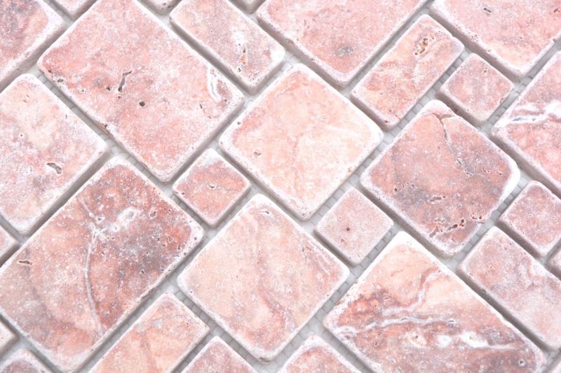 Muestra de mano azulejos de mosaico de piedra natural travertino rojo mate pared suelo cocina baño ducha MOS40-FP45_m