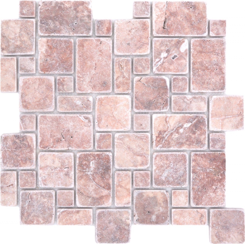 Muestra de mano azulejos de mosaico de piedra natural travertino rojo mate pared suelo cocina baño ducha MOS40-FP45_m