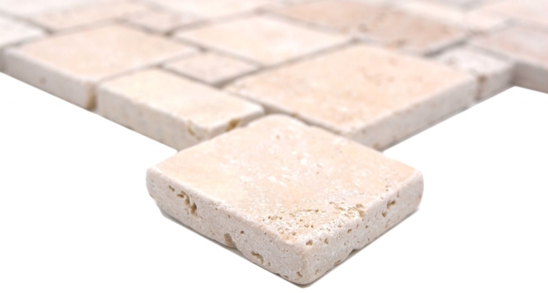 Muestra de mano azulejos de mosaico de piedra natural travertino beige mate pared suelo cocina baño ducha MOS40-FP46_m