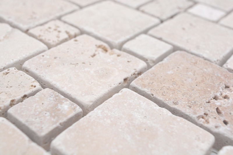 Muestra de mano azulejos de mosaico de piedra natural travertino beige mate pared suelo cocina baño ducha MOS40-FP46_m