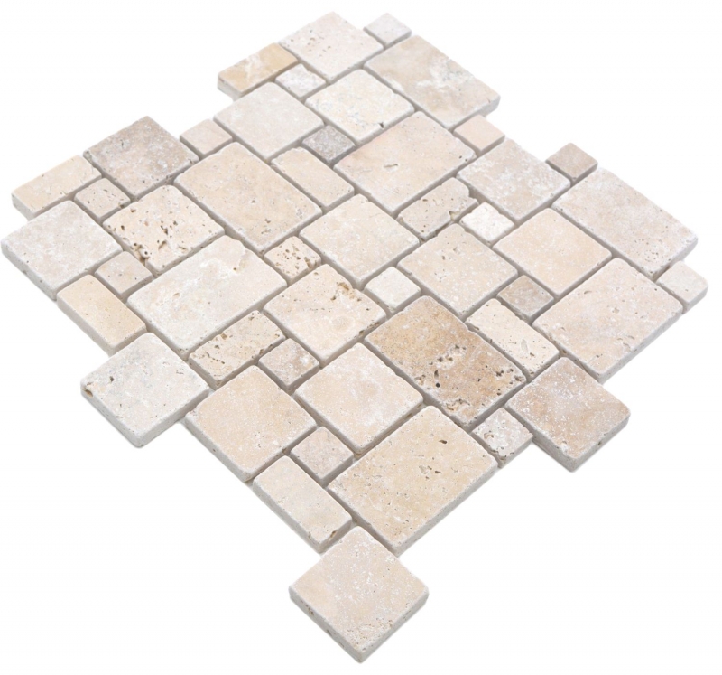 Muestra de mano azulejos de mosaico de piedra natural travertino beige mate pared suelo cocina baño ducha MOS40-FP46_m