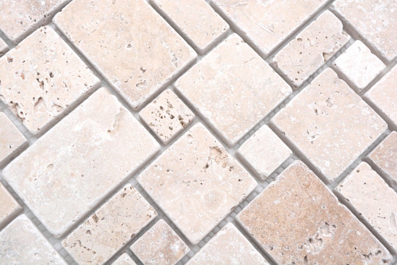 Muestra de mano azulejos de mosaico de piedra natural travertino beige mate pared suelo cocina baño ducha MOS40-FP46_m