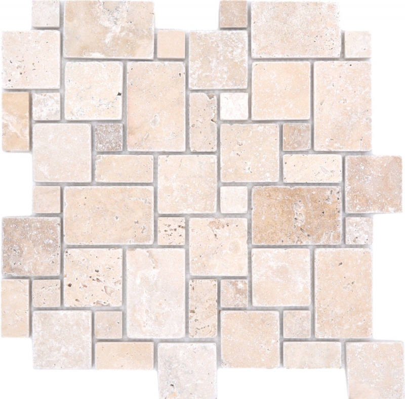 Muestra de mano azulejos de mosaico de piedra natural travertino beige mate pared suelo cocina baño ducha MOS40-FP46_m