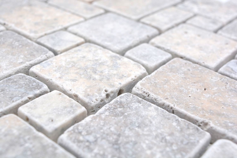 Muestra de mano azulejos de mosaico de piedra natural travertino blanco gris mate pared suelo cocina baño ducha MOS40-FP47_m