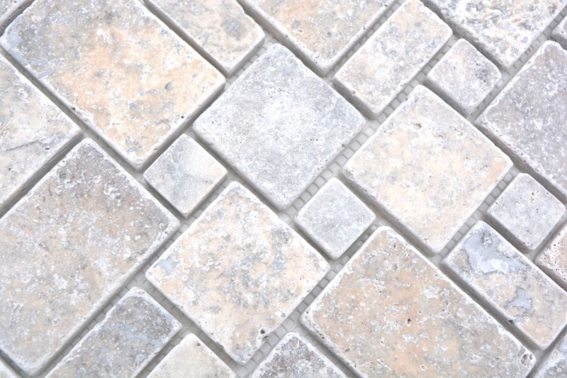 Muestra de mano azulejos de mosaico de piedra natural travertino blanco gris mate pared suelo cocina baño ducha MOS40-FP47_m
