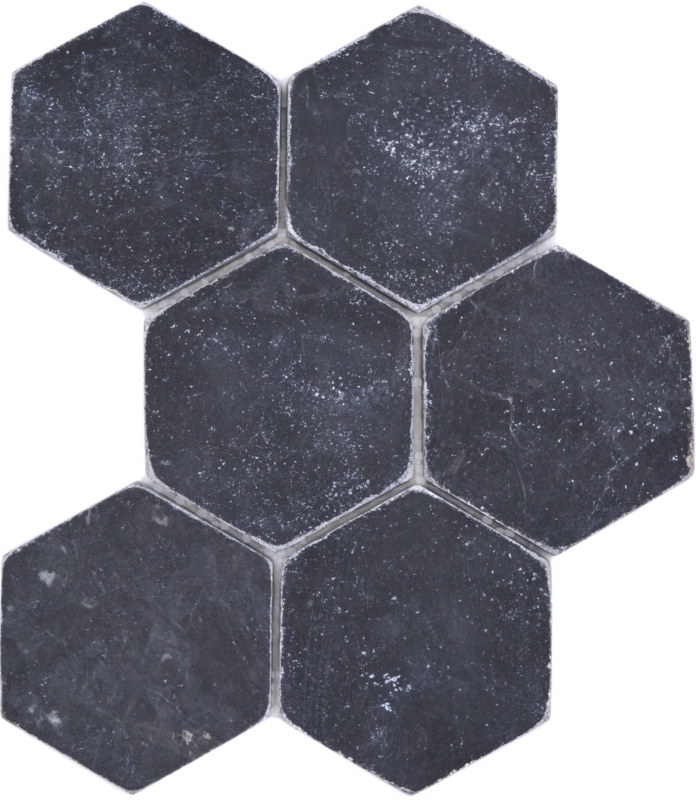 Muestra de mano azulejos de mosaico de piedra natural mármol negro mate pared suelo cocina baño ducha MOS42-HX143_m