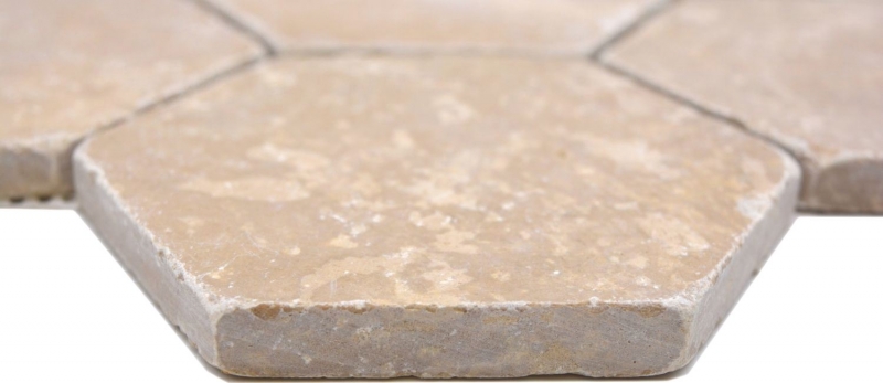 Muestra de mano azulejos de mosaico de piedra natural travertino nogal mate pared suelo cocina baño ducha MOS42-HX144_m