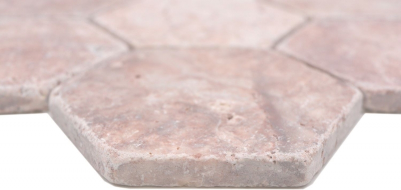 Muestra de mano azulejos de mosaico de piedra natural travertino rojo mate pared suelo cocina baño ducha MOS42-HX145_m