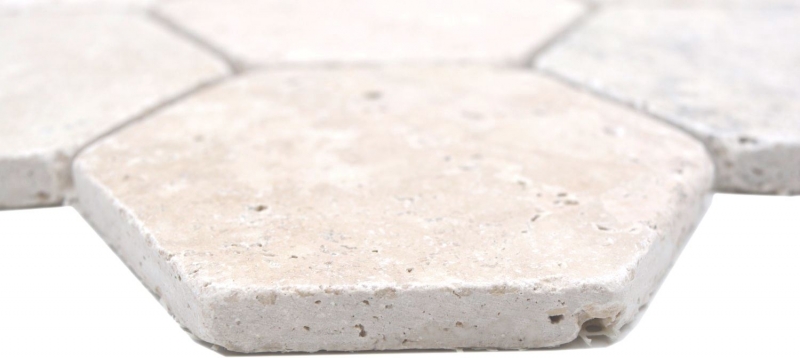 Muestra de mano azulejos de mosaico de piedra natural travertino beige mate pared suelo cocina baño ducha MOS42-HX146_m
