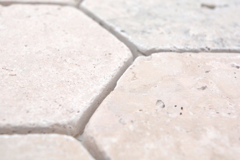 Muestra de mano azulejos de mosaico de piedra natural travertino beige mate pared suelo cocina baño ducha MOS42-HX146_m