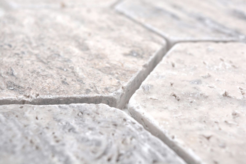 Mano muestra piedra natural mosaico azulejos travertino blanco gris mate pared suelo cocina baño ducha MOS42-HX147_m
