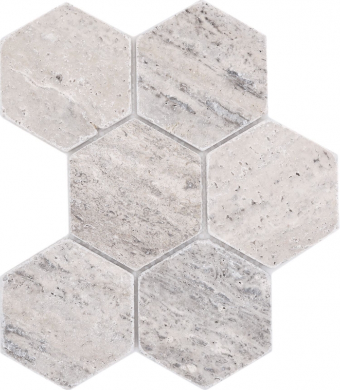 Mano muestra piedra natural mosaico azulejos travertino blanco gris mate pared suelo cocina baño ducha MOS42-HX147_m