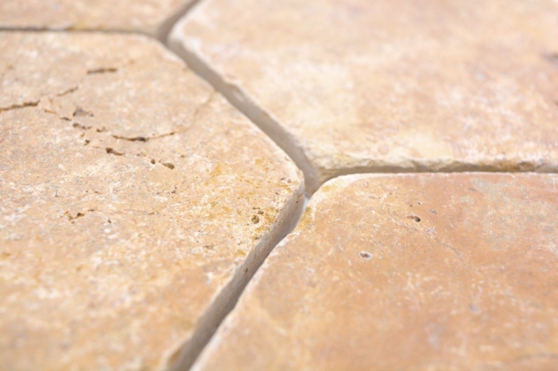Muestra de mano azulejos de mosaico de piedra natural travertino amarillo dorado mate pared suelo cocina baño ducha MOS42-HX151_m