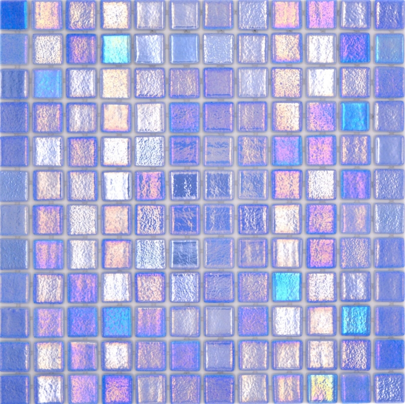 Muestra de mano piscina mosaico piscina mosaico de vidrio mosaico azul iridiscente multicolor brillante pared cocina baño ducha MOS220-P55252_m