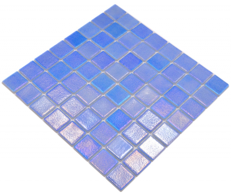 Muestra de mano piscina mosaico piscina mosaico de vidrio mosaico azul iridiscente multicolor brillante pared suelo cocina baño ducha MOS220-P55382_m