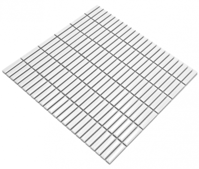 Cerámica mosaico varillas retro 50s 60s tira blanco brillante MOS24-BM1