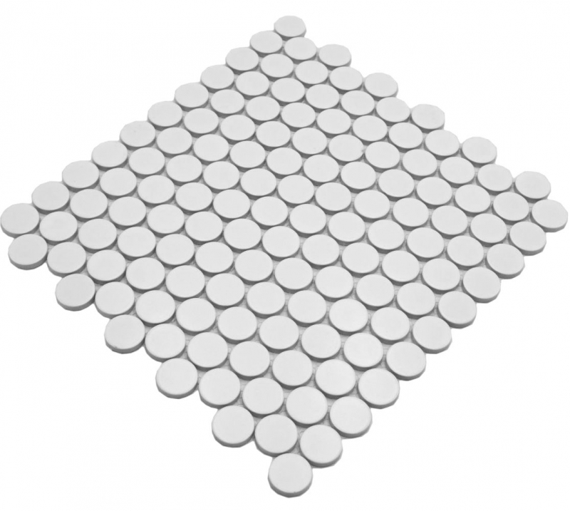 Mosaico cerámico Button Loop Penny Round uni blanco mate MOS10-0111GR
