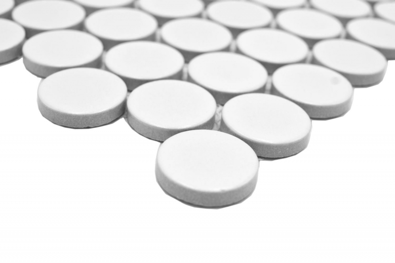 Mosaico cerámico Button Loop Penny Round uni blanco mate MOS10-0111GR