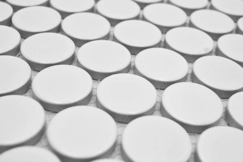 Mosaico cerámico Button Loop Penny Round uni blanco mate MOS10-0111GR