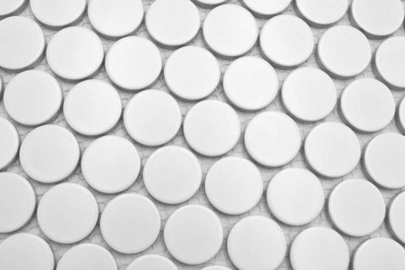 Mosaico cerámico Button Loop Penny Round uni blanco mate MOS10-0111GR